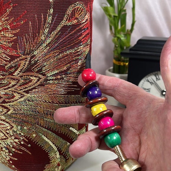 Hand Designed Red & Black Bag w/Peacock Embellishment - Picture 12 of 13